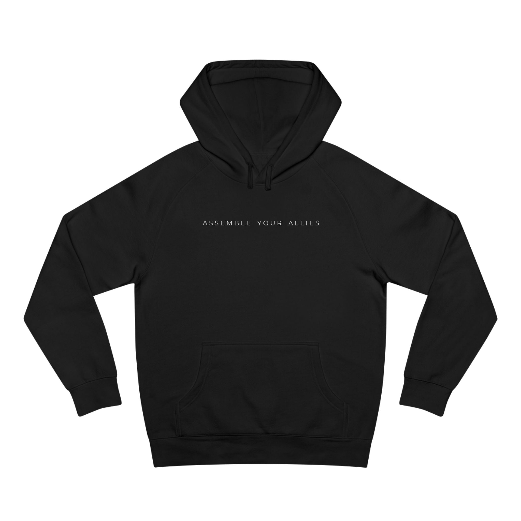 Evergreen Hoodie — “Assemble Your Allies” Minimal White Hoodie